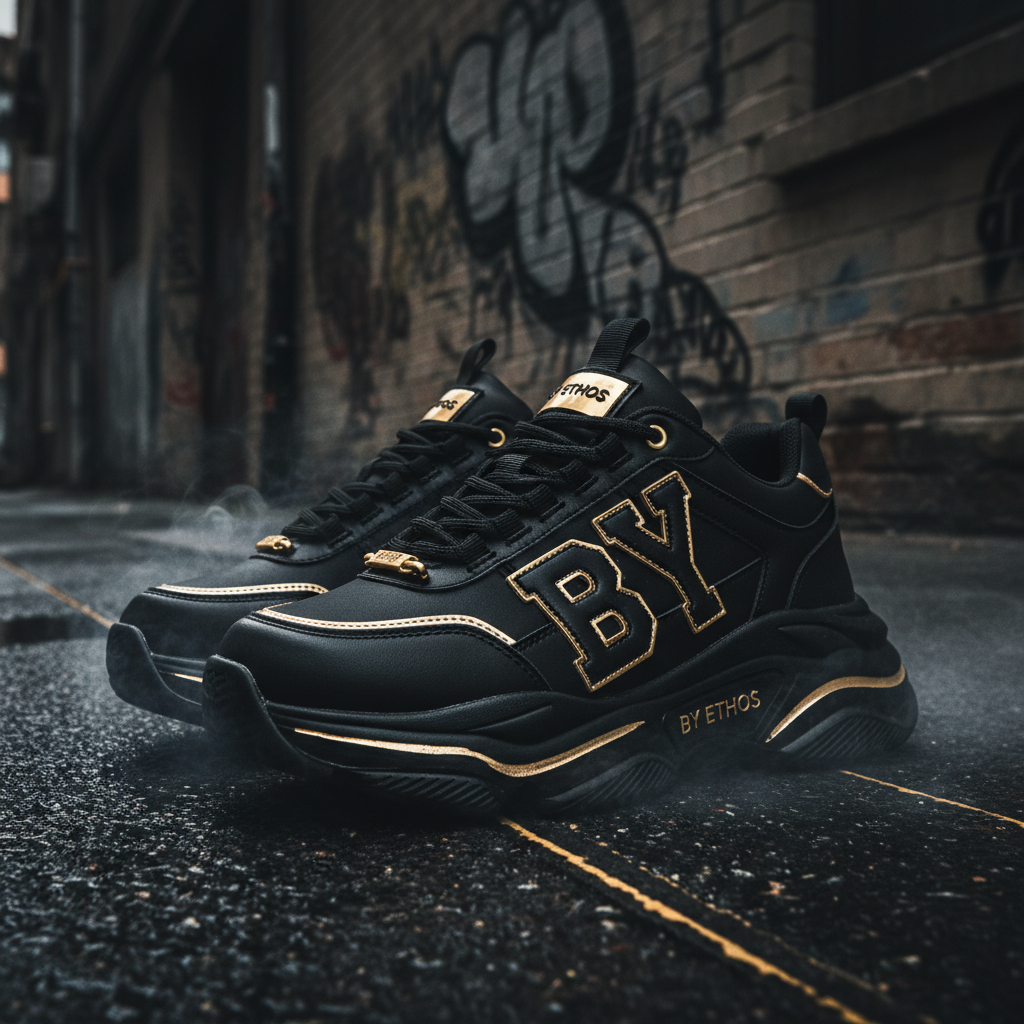 Zapatillas BY ETHOS Street Edition negras con acentos dorados